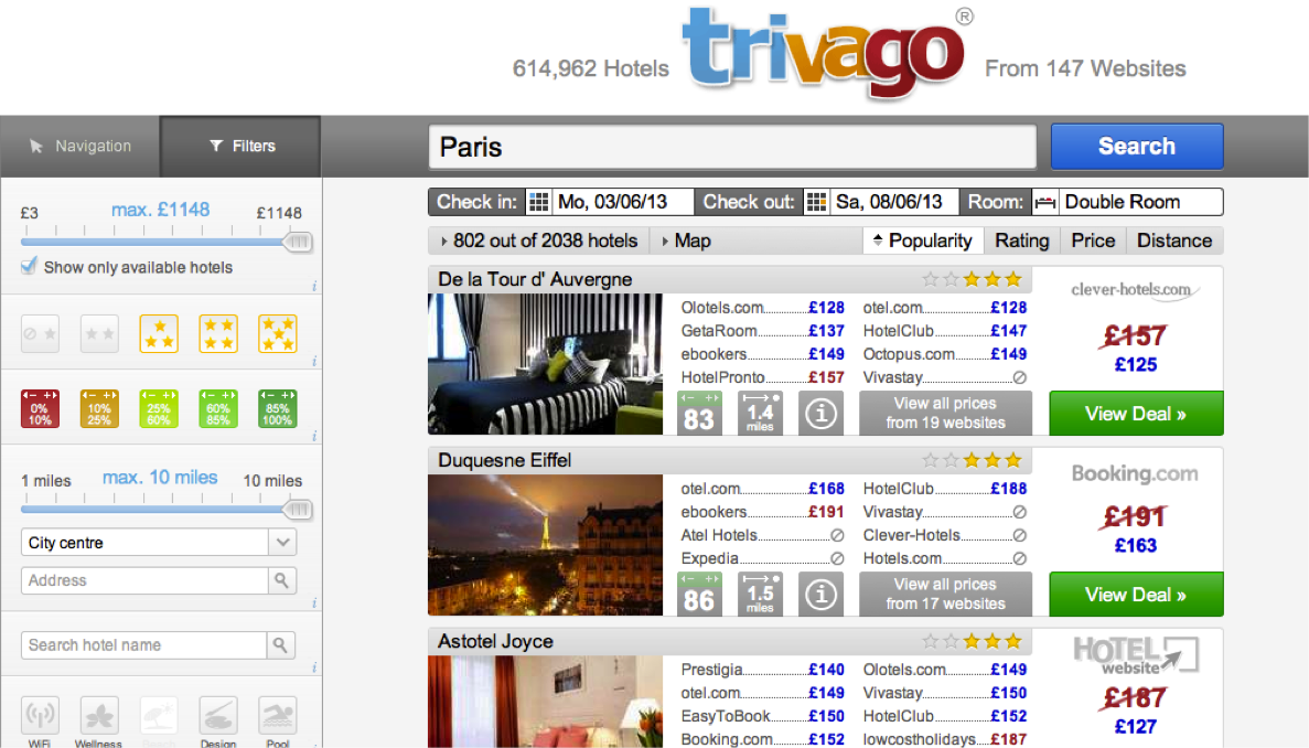 trivago search paris