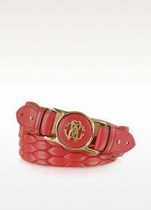 Cintura in Pelle Rossa Matelassé e Logo -  Roberto Cavalli